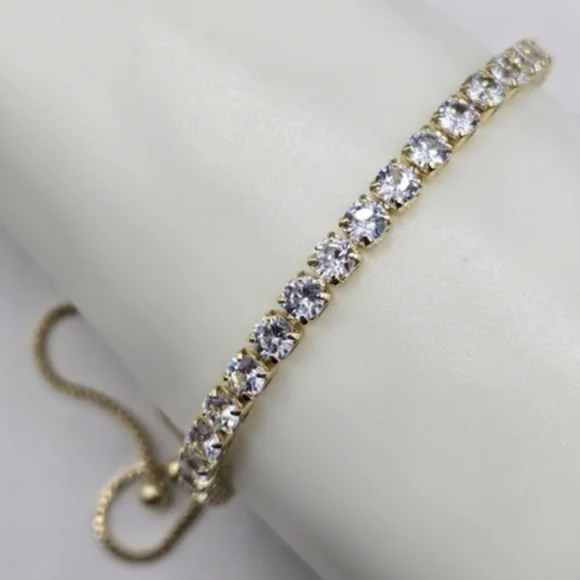 Swarovski Crystal Elements Gold Slide Bracelet Made w Swarovski Crystals Prom - Picture 3 of 4